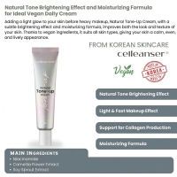 Celleanser Natural Tone-up Cream - Vegan Cream That Provides Natural Brightness and Even Skin Tone