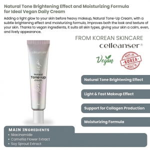 Celleanser Natural Tone-up Cream - Vegan Cream That Provides Natural Brightness and Even Skin Tone